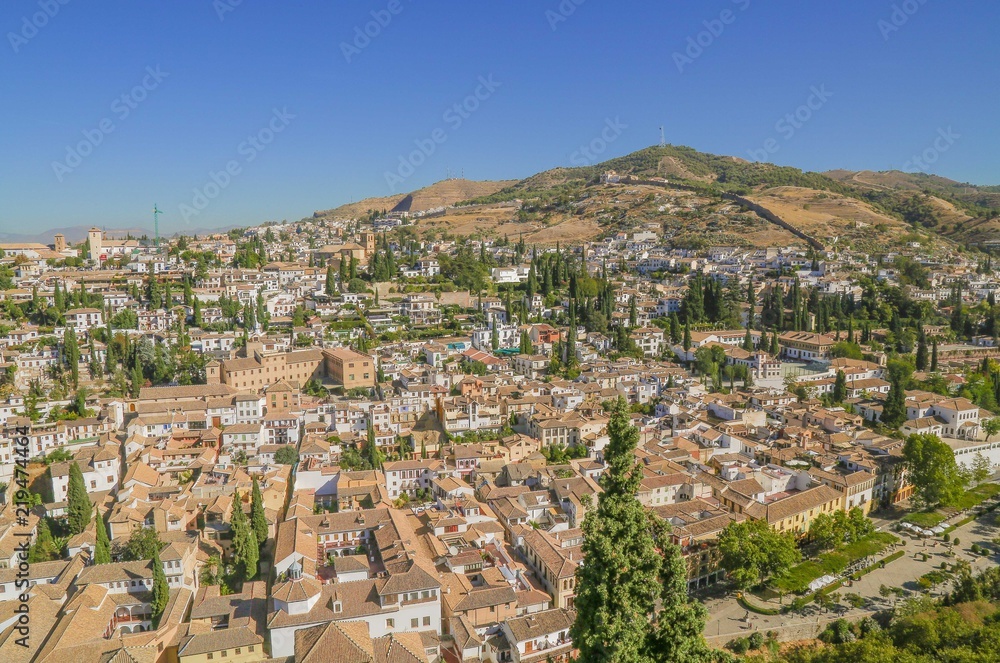 Albaicin in Granada, Spain. Old Town of Granada from above. 