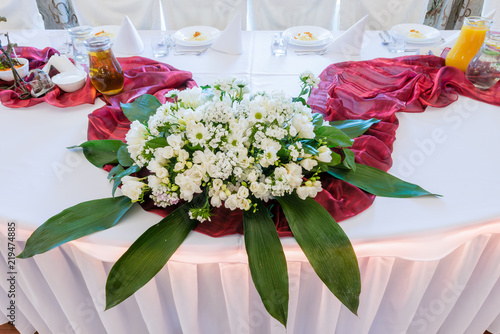 bouquet of flowers on a wedding table