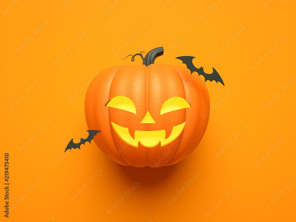 Halloween home decorations with bat and pumpkin for trick or treat. 3d render Halloween home decorations with bat and pumpkin for trick or treat. 3d render