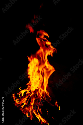 Fiery demon. The flame from the bonfire reminds the demon-goat. A photograph of a real fire, a flame is like an evil demon.
