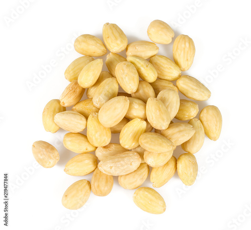 Photos blanched almonds isolated on white