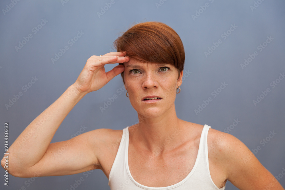 young beautiful woman anticipates emotions: joy, sadness, excitement, fear, surprise, shame, anger young beautiful woman anticipates emotions: joy, sadness, excitement, fear, surprise, shame, anger