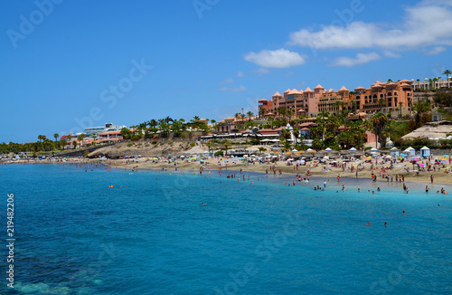 Beautiful coastal view of El Duque beach in Costa Adeje,Tenerife,Canary Islands, Spain.Travel or vacation concept.