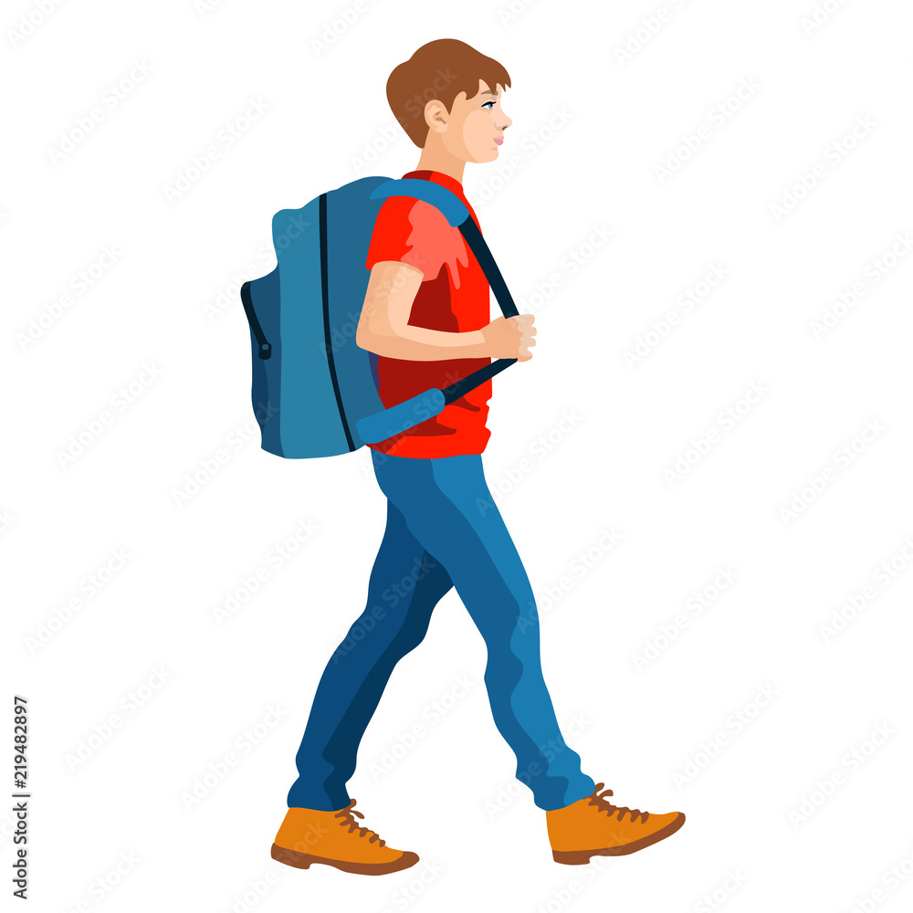Isolated figure of a boy walking with a school bag Stock Vector | Adobe  Stock