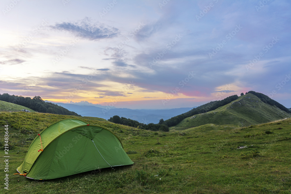 A Camping Tent On the Peak of Mountain