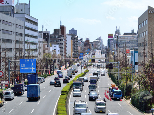 Naklejka 車が行き交う東京の環状七号線（東京都杉並区）