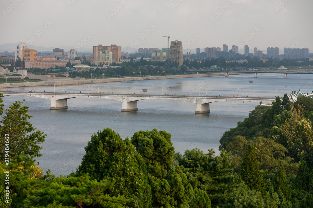 August, 2018 - North Korea, Pyongyang - Panoramic shooting of the central part of North Korea's capital city Pyongyang	