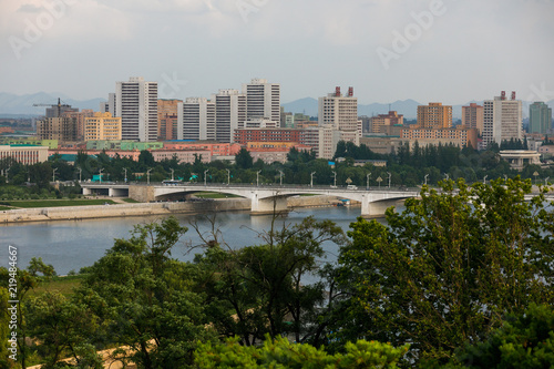 August, 2018 - North Korea, Pyongyang - Panoramic shooting of the central part of North Korea's capital city Pyongyang	