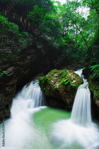 The stream in the valley is constantly flowing and the environment is quiet, in Chongqing, China.