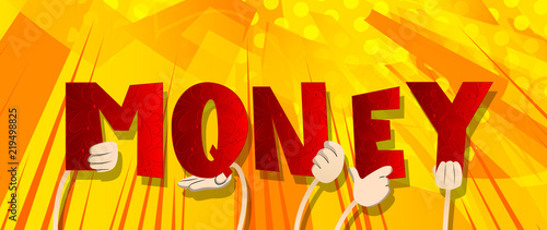 Diverse hands holding letters of the alphabet created the word Money. Vector illustration.
