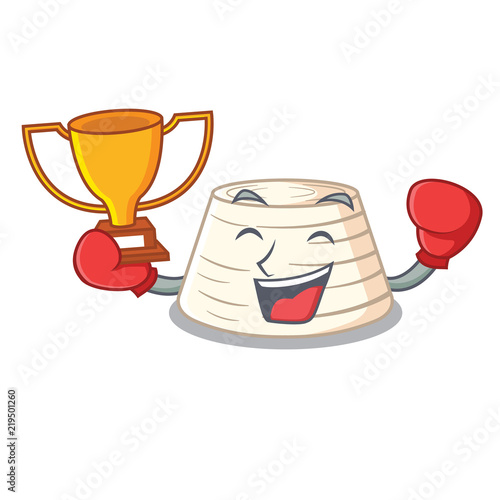 Boxing winner fresh ricotta cheese on mascot cartoon