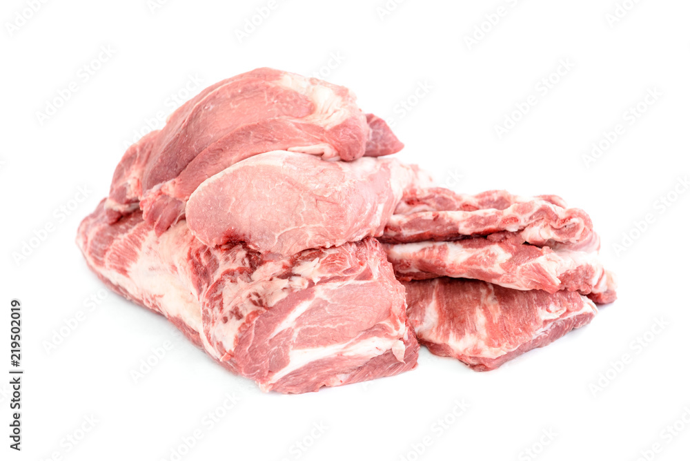 Raw pork meat isolated on white background.