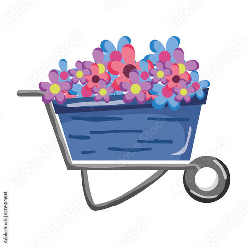 tropical flowers with petals inside wheelbarrow transport