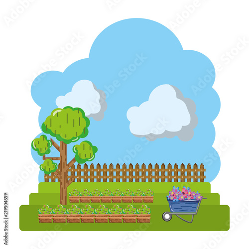 cultivated with tree and wood grillage farm