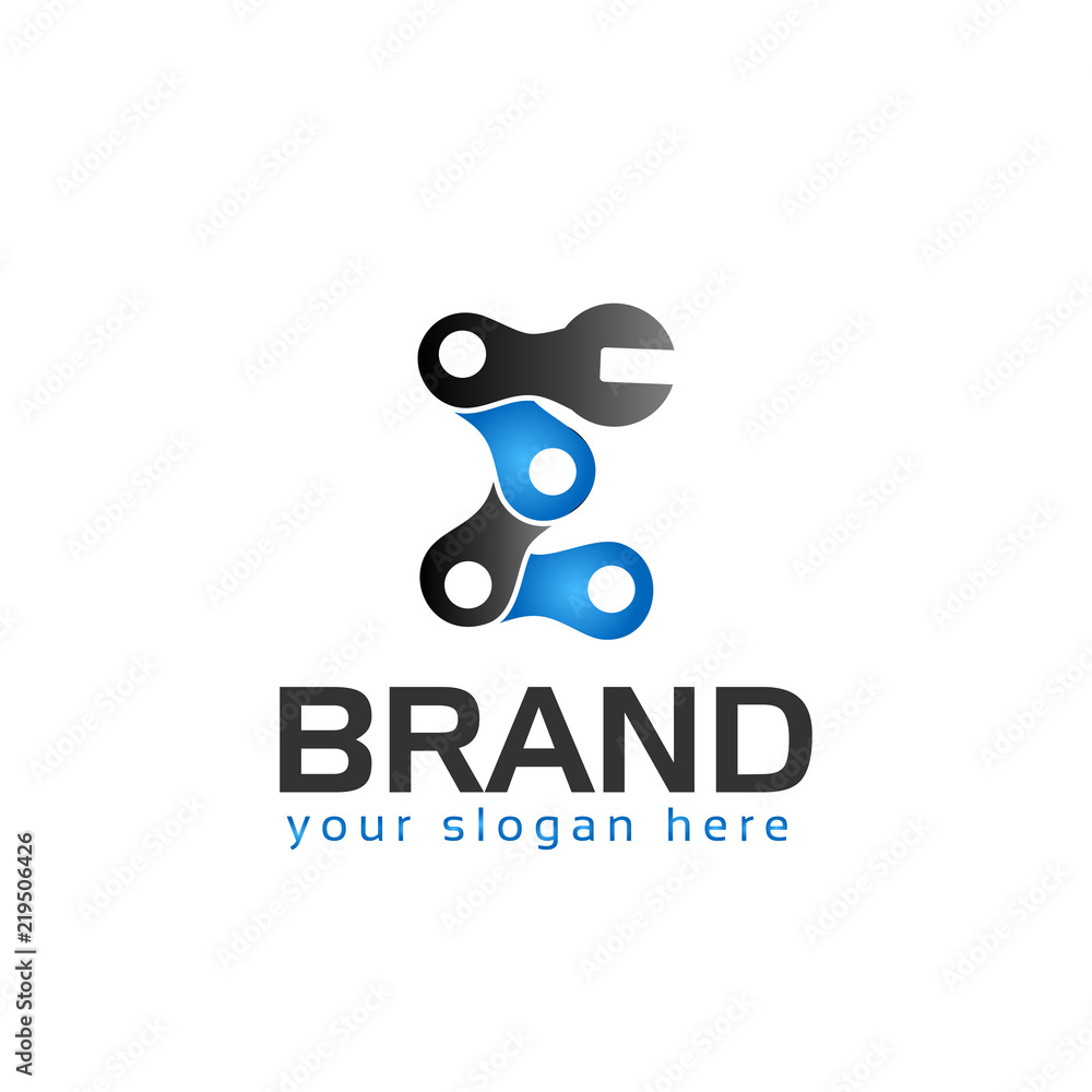 Letter E, Logo Letter E with chain and wrench. logo formed by chain and wrench Letter E, Logo Letter E with chain and wrench. logo formed by chain and wrench