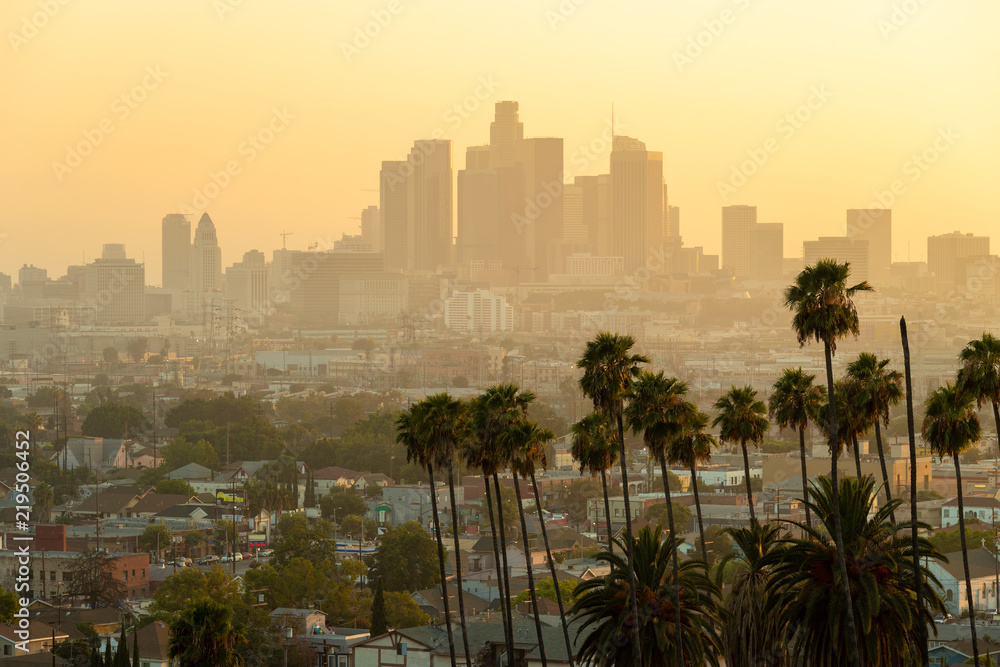 Fototapeta premium Los Angeles downtown skyline evening