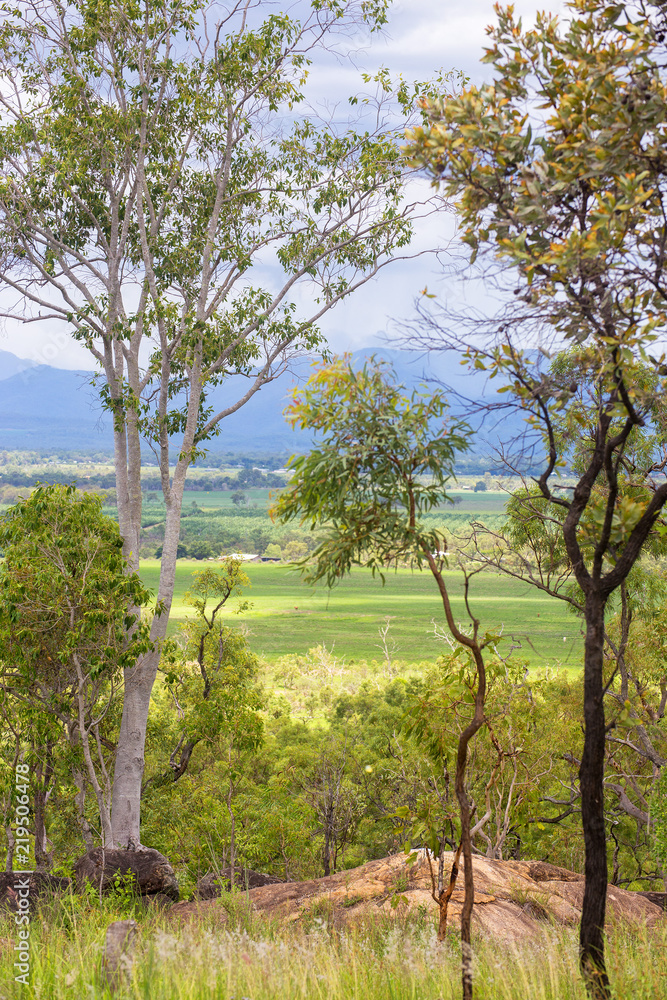 Scenic view of plains and hills on the Atherton Tableland in Queensland, Australia