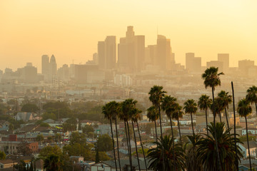 Wandcirkels Los Angeles Avondlicht over downtown Los Angeles  © blvdone