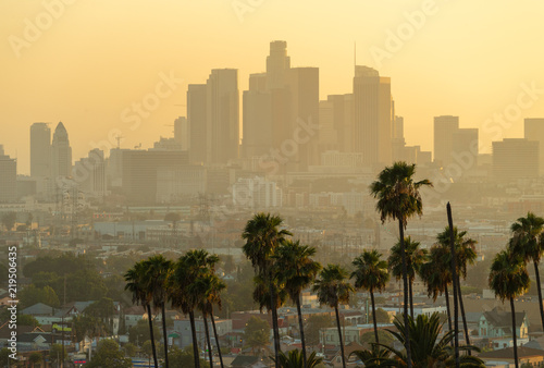 Los Angeles downtown skyline evening