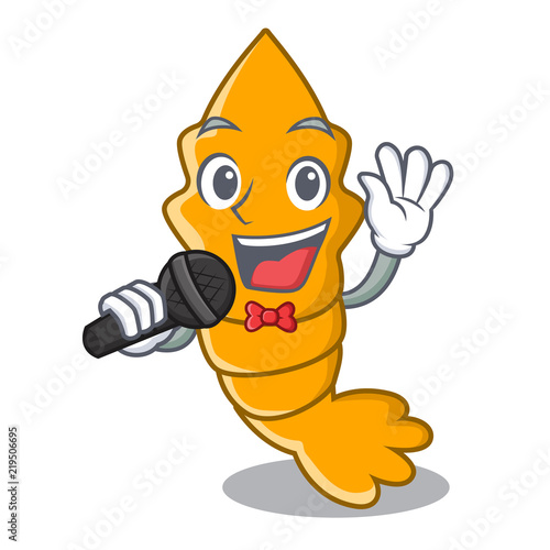 Foto Singing cooked shrimps isolated on mascot cartoon