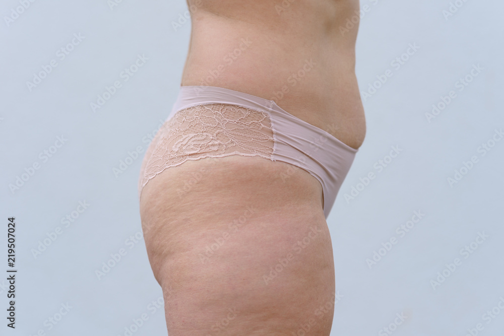 Close up side view of a woman in panties Stock Photo