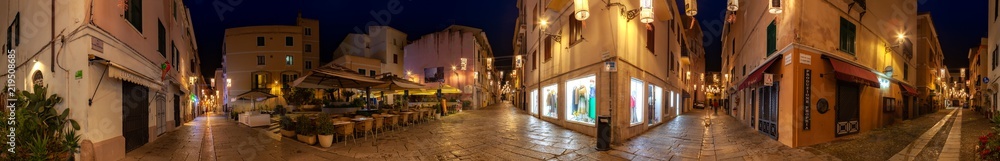 Night in the streets of Algheros Old Town, Sardinia