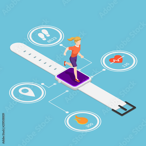 Isometric woman running on smartwatch