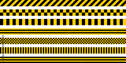 Set stripes yellow and black color, with industrial pattern, vector safety warning stripes, black pattern on yellow background