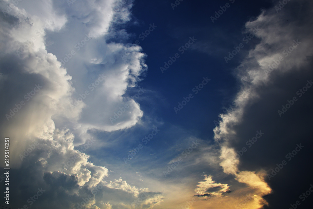 Blue sky background with clouds. Beautiful nature background
