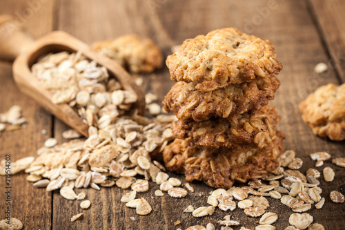 Homemade oatmeal cookies and oat flakes