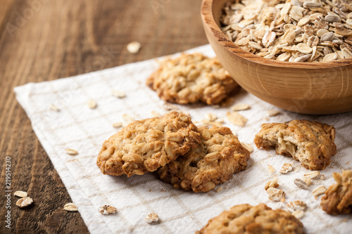 Homemade oatmeal cookies and oat flakes