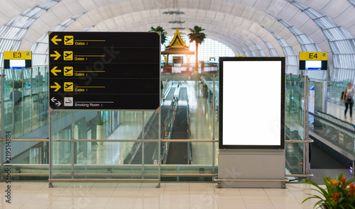 Blank billboard posters in the airport,Empty advertising billboard at aerodrome.