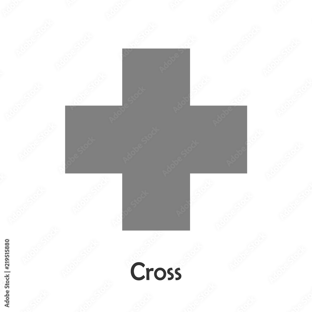 Cross in cartoon style, card with geometric shape for kid, preschool activity for children, vector illustration Cross in cartoon style, card with geometric shape for kid, preschool activity for children, vector illustration