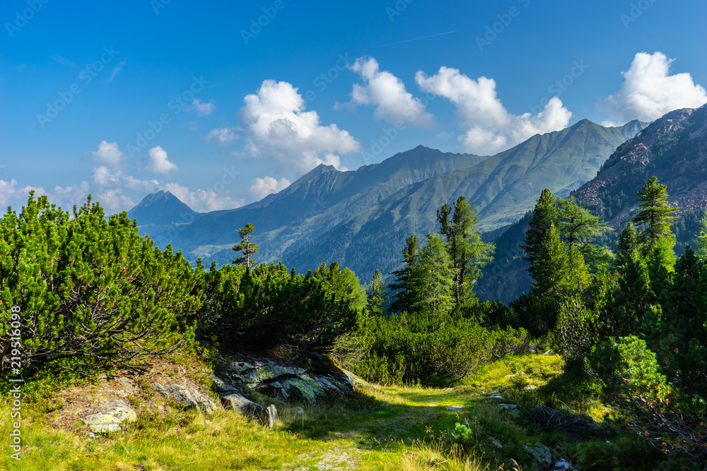 Beautiful mountain and glacier view at Nationalpark Hohe Tauern in Pinzgau in the Austrian Alps