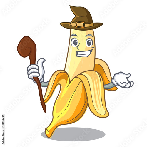 Witch fresh banana fruit mascot cartoon style