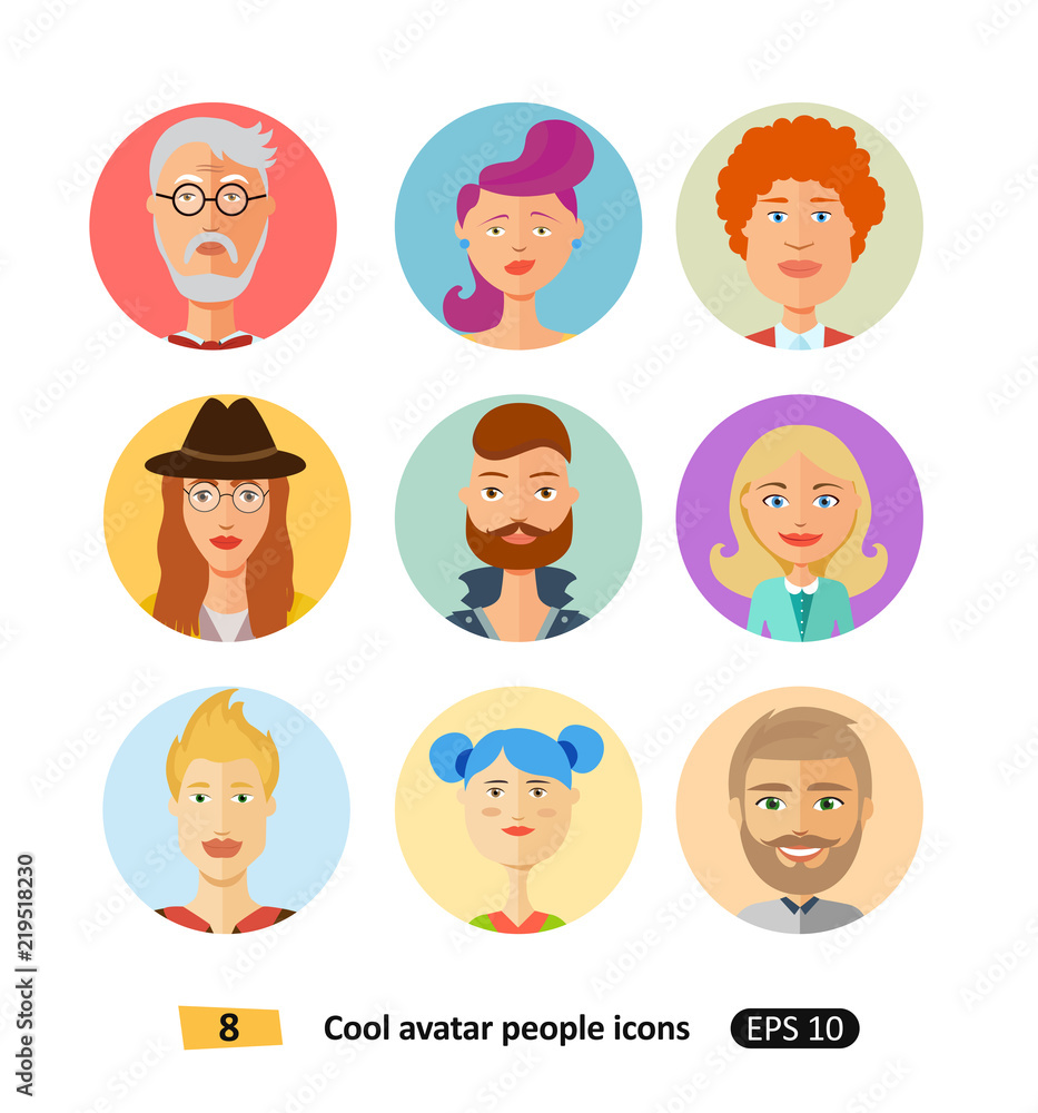 Set of cool avatars flat icons different clothes,tones and hair styles modern and simple flat cartoon style Set of cool avatars flat icons different clothes,tones and hair styles modern and simple flat cartoon style