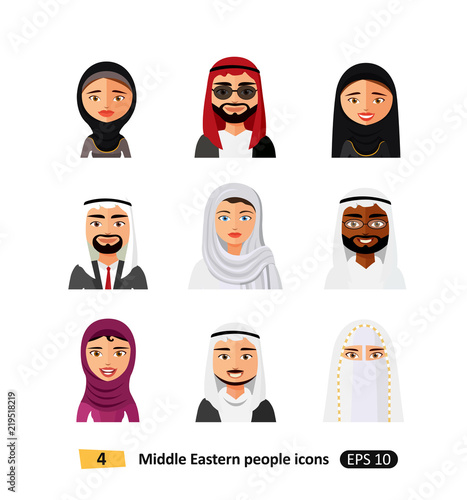 Different middle eastern people avatar set vector flat icons arab users