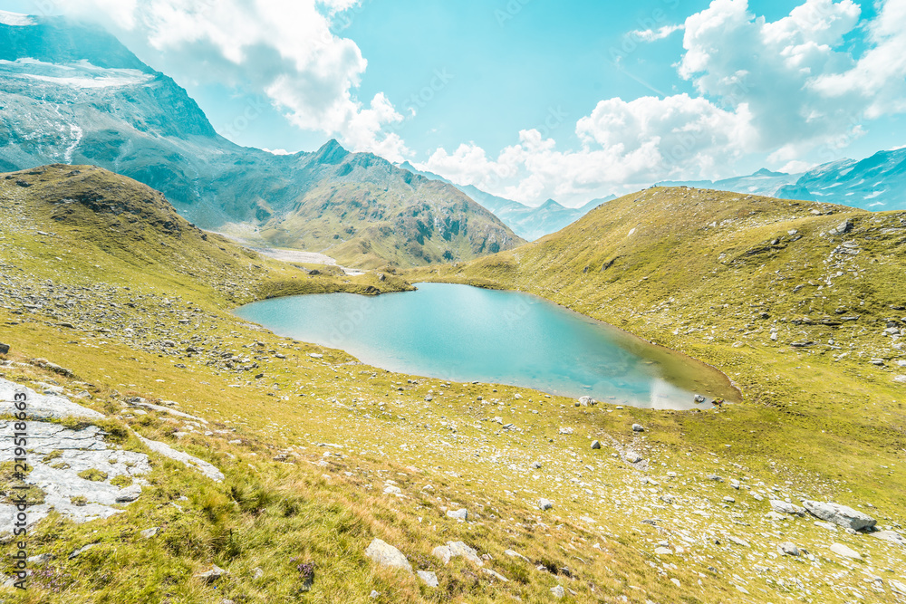 The glacie lake Schwarzkarlsee in the Austrian Alps at Nationalpark Hohe Tauern at 2119 meter in Pinzgau