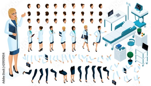 Isometric Constructor is a beautiful female doctor with a set of gestures and emotions. Create your character. Set of furniture for the hospital ward