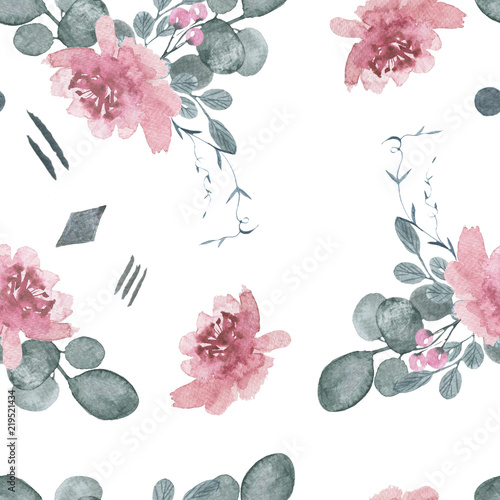 pattern with roses/Hand drawn watercolor illustration/ Spring mood. Floral Design elements. Perfect for invitations, greeting cards, prints, posters, packing etc