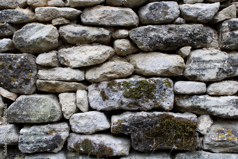 mur en pierre avec mousse