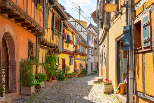 narrow street in Eguisheim  Alsace  France