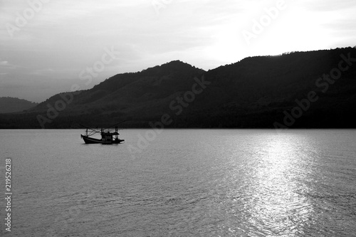 Monochrome Beautiful sunset in the gulf of sea.