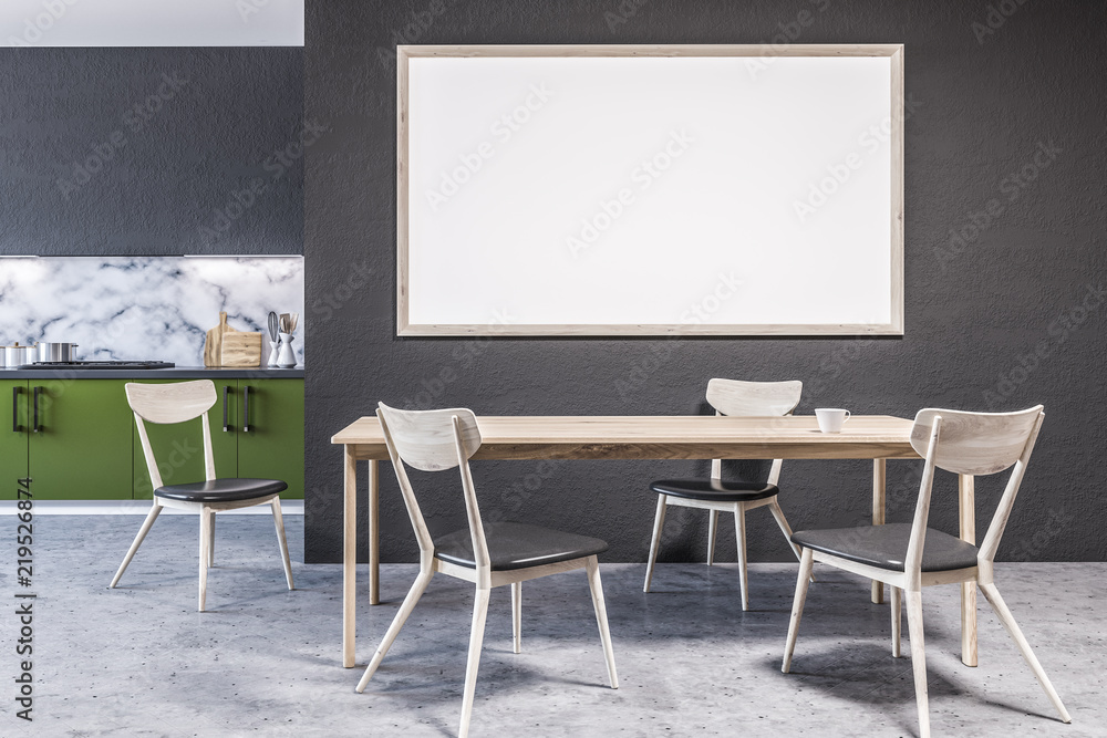 Kitchen interior, green countertops, table, poster Kitchen interior, green countertops, table, poster