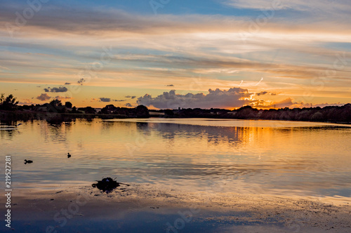Amazing summer sunset over Pickmere Lake, Pickmere, Northwich, Cheshire, UK