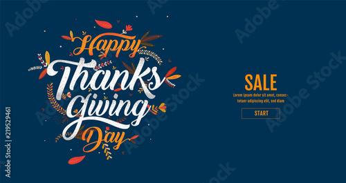 Hand drawn Happy Thanksgiving typography poster. Celebration text , icon or badge. Vector calligraphy lettering