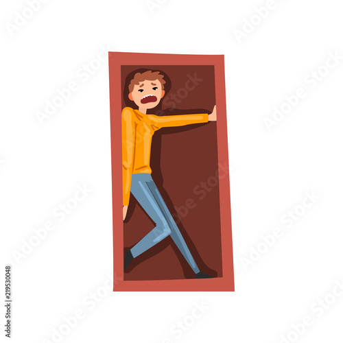 Man suffering from claustrophobia, human fear concept vector Illustration on a white background