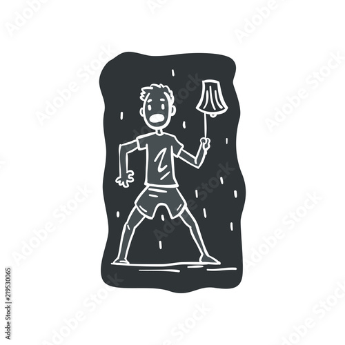 Man suffering from nyctophobia, human fear concept vector Illustration on a white background