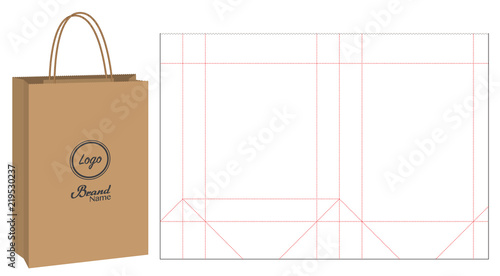 paper bag packaging die-cut and 3d bag mockup