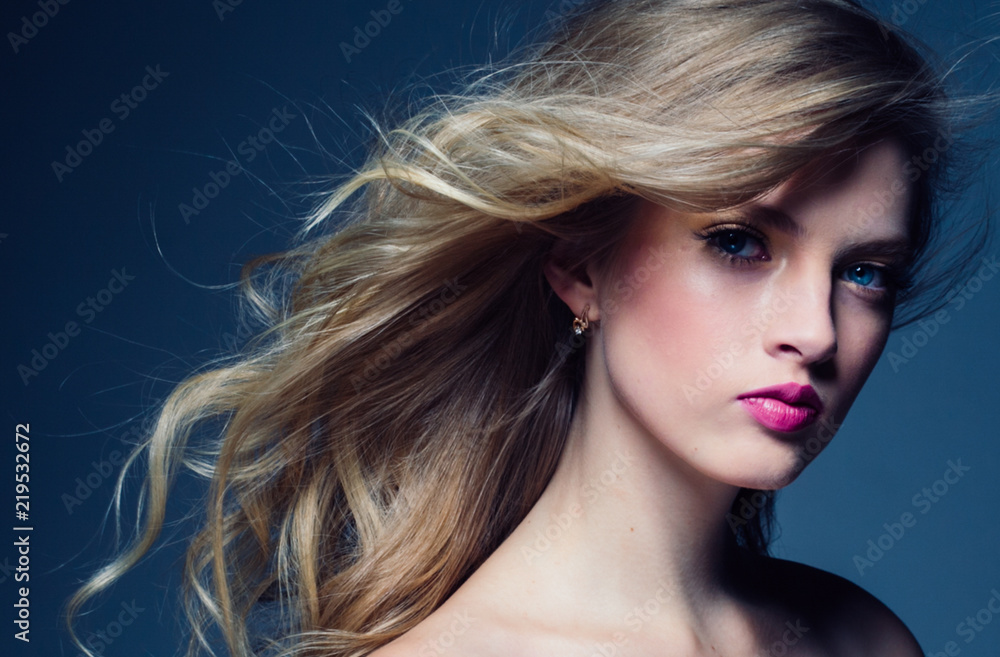 Beautiful blonde woman with pink lipstick beauty model Beautiful blonde woman with pink lipstick beauty model